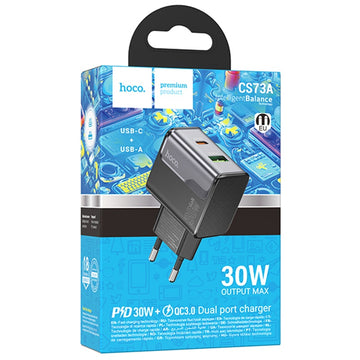 Incarcator Retea Hoco CS73A, PD30W+QC3.0 1xUSB-C, 1xUSB, FastCharge - Alb