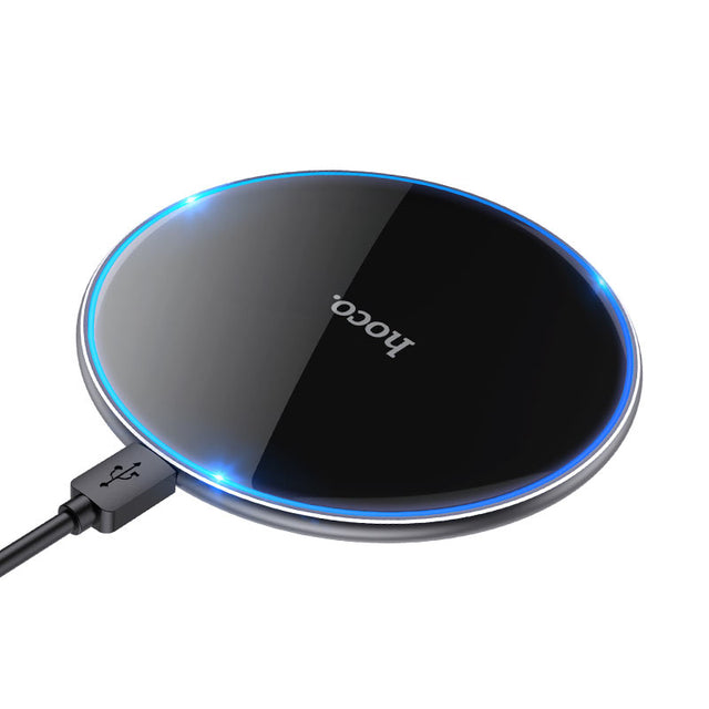 Incarcator Wireless Hoco CW6 Pro, Ultra Thin, 15W, Qi Charging, Ambient Light - Negru
