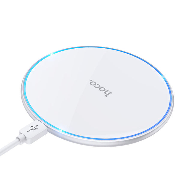 Incarcator Wireless Hoco CW6 Pro, Ultra Thin, 15W, Qi Charging, Ambient Light - Alb