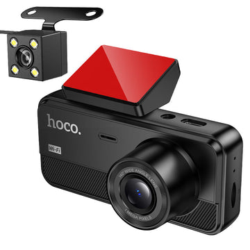 Camera Video Hoco DV15, pentru Masina, HD 720MP, Display 2 inch Fata + Camera Spate - Negru