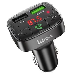 Modulator FM Hoco E59, 18W, 5V, 3.1A, 2xUSB-A, QC 3.0 - Negru