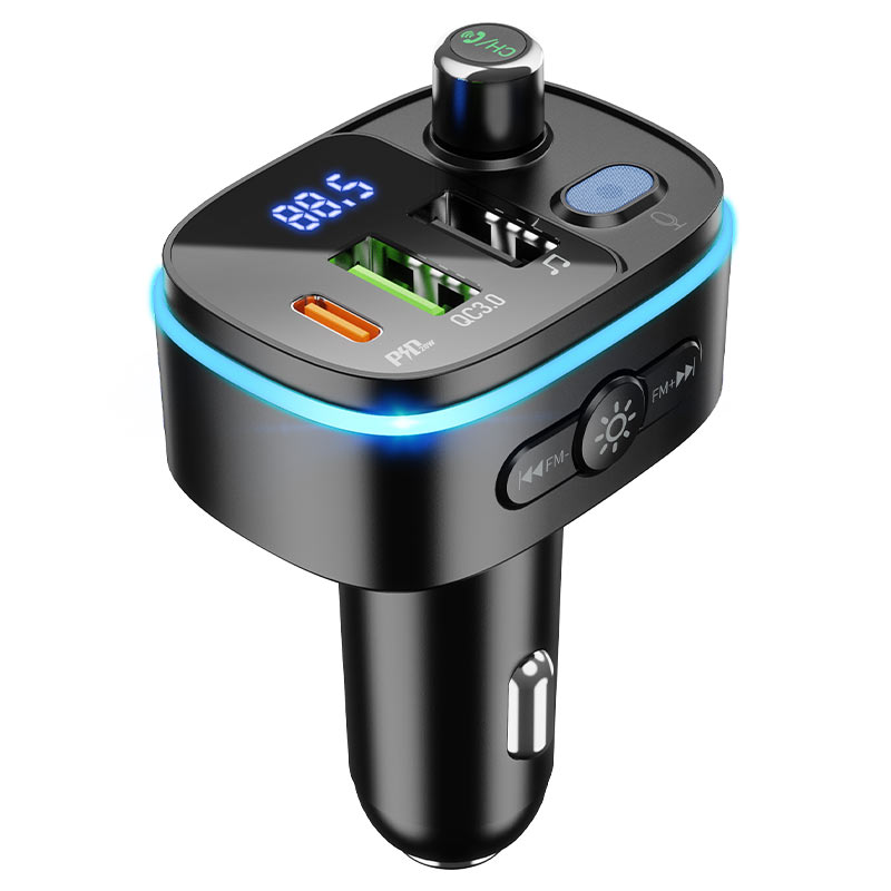 Modulator FM Hoco E62, 20W, 5V, 1.5A, 1xUSB-C, 1xUSB-A, Multicolor LED - Negru