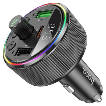 Modulator FM Hoco E82, 1xUSB-C, 2xUSB-A, Inteligent Balance, Ambient Light - Negru