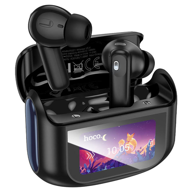 Casti Wireless Hoco EQ21, Ear Buds, BT 5.4, 40/400mAh, ANC+ENC, Touchscreen - Negru miezul