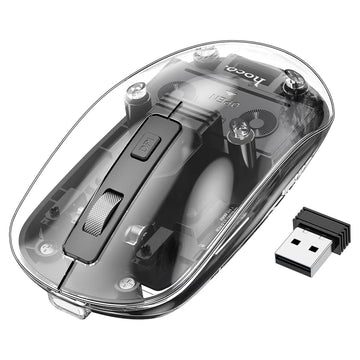 Mouse Hoco GM29, pentru PC/Laptop, Dual Mode BT / Wireless - Transparent / Negru