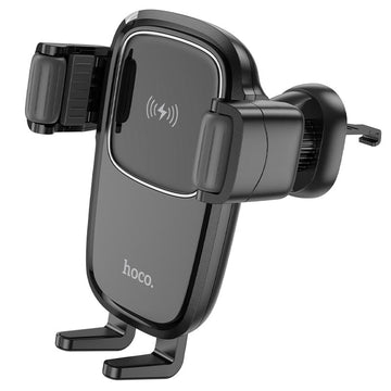 Suport Auto cu Incarcare Wireless Hoco HW1, cu Cleme Laterale, Ventilatie, AutoGravity - Negru
