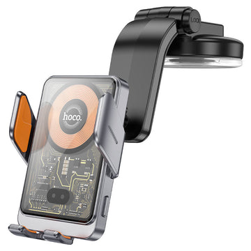 Suport Auto cu Incarcare Hoco HW8, cu Cleme Laterale, Montaj Bord, AutoSensor Lock - Gri