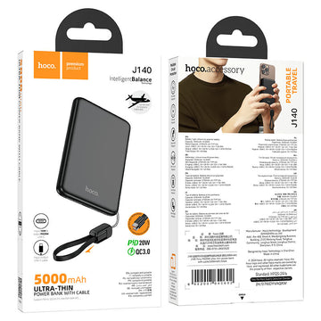 Baterie externa Hoco J140A, 5.000mAh, Magnetica, Slim, PD20W - Negru