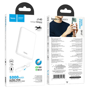 Baterie externa Hoco J140A, 5.000mAh, Magnetica, Slim, PD20W - Alb
