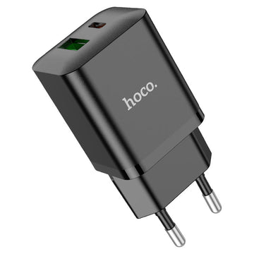 Incarcator Retea Hoco N28, 20W, 1xUSB-C, 1xUSB-A, PD, QC 3.0 - Negru