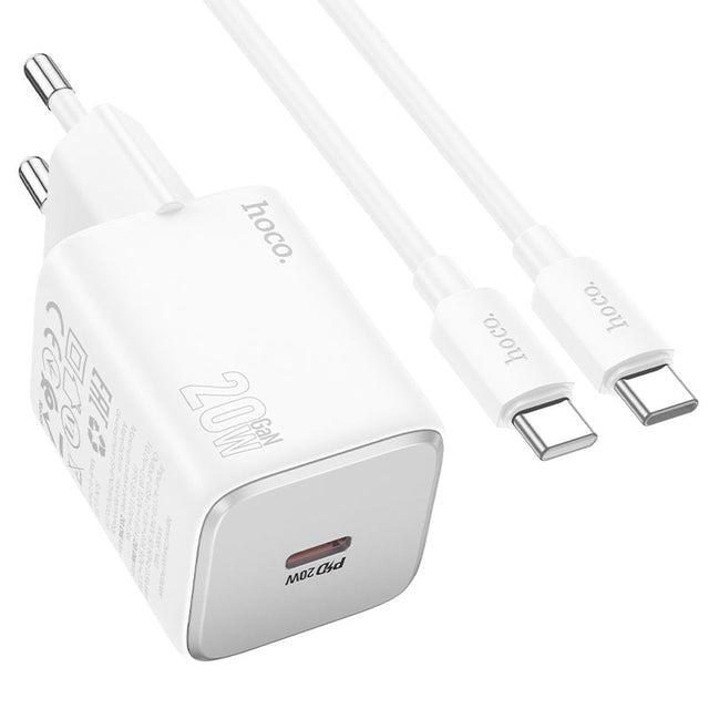 Incarcator Retea + Cablu USB-C Hoco N40, 20W, 1xUSB-C, PD - Alb