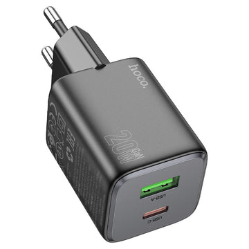 Incarcator Retea Hoco N41, 20W, 1xUSB-C, 1xUSB-A, PD, QC 3.0 - Negru