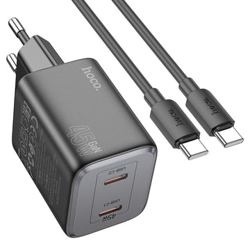 Incarcator Retea + Cablu USB-C Hoco N42, 45W, 2xUSB-A - Negru