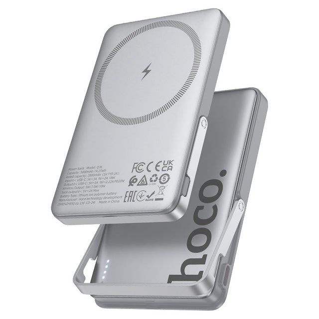 Baterie externa Hoco Q36A, 5000mAh, Magsafe, 20W, 1xUSB-C, 1xUSB, Fast - Metall / Gri