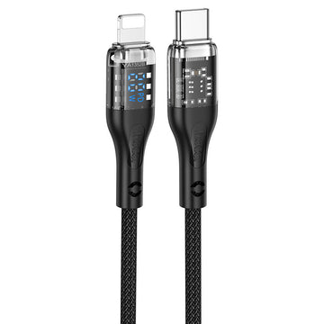 Cablu Hoco U115 Transparent Discovery Edition, USB-C la Lightning, 20W, 1.2m - Negru