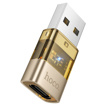 Adaptor OTG HOCO UA36C, Transfer/Incarcare, USB-C la USB-A 2.0, Fast, Transparent - Negru