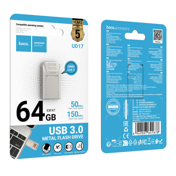 Stick Hoco UD17, Memory Stick, 64GB, USB-C 3.0, FastSpeed, Smart Drive - Gri