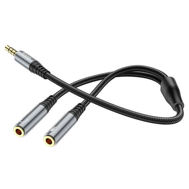 Cablu Hoco UPA21, Audio Y Splitter, 2x Jack 3.5mm M la Jack 3.5mm F, 25cm - Negru