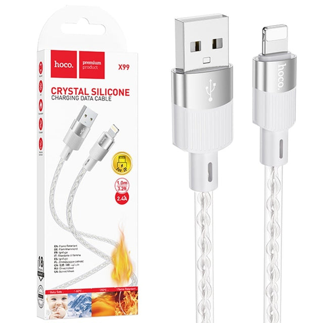 Cablu Date si Incarcare Hoco X99, USB la Lightning, 2.4A, Crystal, 1m - Gri