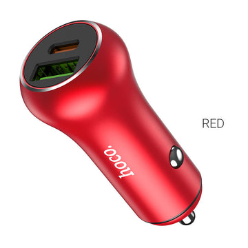 Incarcator Auto Hoco Z38, 20W, 1xUSB-C, 1xUSB-A, PD, QC 3.0 - Rosu