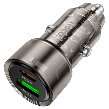 Incarcator Auto Hoco Z52, 38W, 1xUSB-C, 1xUSB QC3.0, Fast - Transparent / Negru