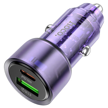 Incarcator Auto Hoco Z52, 38W, 1xUSB-C, 1xUSB QC3.0, Fast - Transparent / Mov