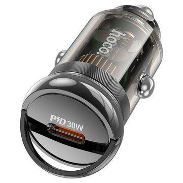 Incarcator Auto + Cablu Lightning Hoco Z53, 30W, 1xUSB-C, PD, Ring-Pull - Negru
