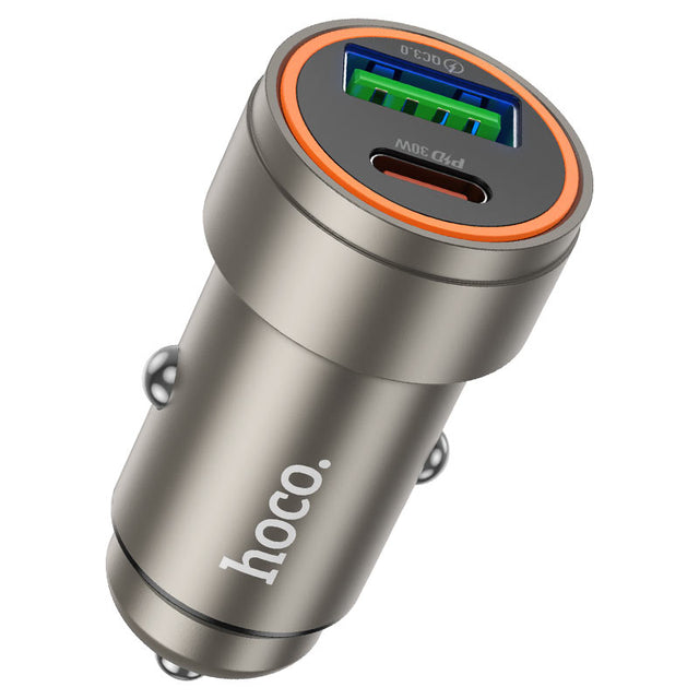 Incarcator Hoco Z57A Auto + Cablu Lightning, 30W - Gri