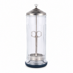Recipient din Sticla Vionex 1100 ml pentru Dezinfectare Instrumentar - Salon Manichiura, Coafor, Cosmetica - Cos Detasabil, Diametru 10.7 cm, Inaltime 28 cm