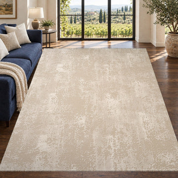 Covor Lirofe Stone Pure Crem Bej - Efect Beton Vintage Modern - Living, Sufragerie, Dormitor, Bucatarie, Hol - Fir Scurt 11 mm, Usor de Curatat