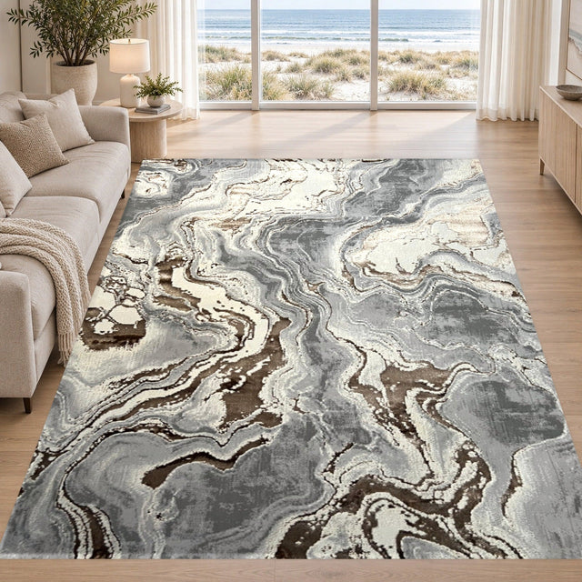 Covor Lirofe Aurum Galaxy Maro - Efect Cosmic Stralucitor Modern - Living, Sufragerie, Dormitor, Bucatarie, Hol - Fir Scurt 10 mm, Usor de Curatat