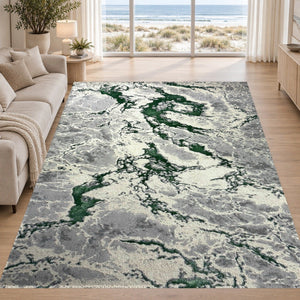 Covor Lirofe Aurum Fulgerul Verde Smarald - Efect Metalic Stralucitor Modern - Living, Sufragerie, Dormitor, Bucatarie, Hol - Fir Scurt 10 mm, Usor de Curatat