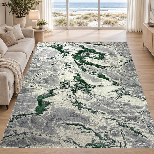 Covor Lirofe Aurum Fulgerul Verde Smarald - Efect Metalic Stralucitor Modern - Living, Sufragerie, Dormitor, Bucatarie, Hol - Fir Scurt 10 mm, Usor de Curatat