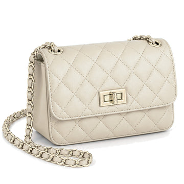 Misariva Cremona Mini - Geanta de Umar si Crossbody din Piele Naturala Matlasata Made in Italy, Latte