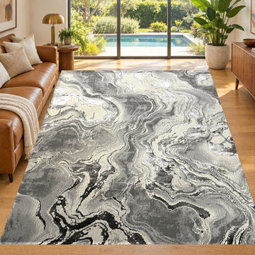 Covor Lirofe Aurum Galaxy Gri - Efect Cosmic Stralucitor Modern - Living, Sufragerie, Dormitor, Bucatarie, Hol - Fir Scurt 10 mm, Usor de Curatat