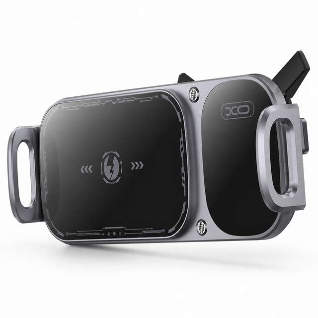 Suport auto cu incarcare wireless XO WX042, 15W Qi, auto-prindere, rotire 90 grade, prindere ventilatie, negru - imagine 1