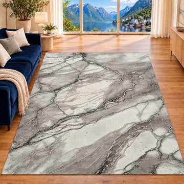 Covor Lirofe Imperial Carrara Gri Gri - Efect Marmura Italiana Modern - Living, Sufragerie, Dormitor, Bucatarie, Hol - Fir Scurt 12 mm, Usor de Curatat