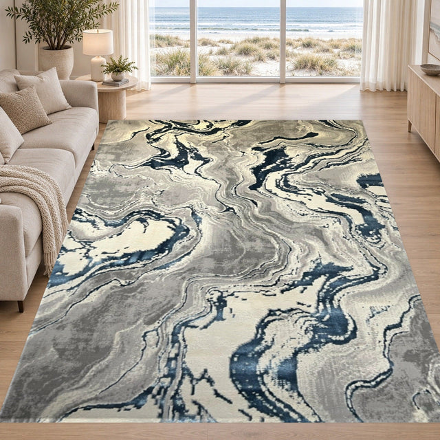 Covor Lirofe Aurum Galaxy Albastru Regal - Efect Cosmic Stralucitor Modern - Living, Sufragerie, Dormitor, Bucatarie, Hol - Fir Scurt 10 mm, Usor de Curatat