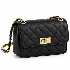 Misariva Cremona Mini - Geanta de Umar si Crossbody din Piele Naturala Matlasata Made in Italy, Negru Auriu