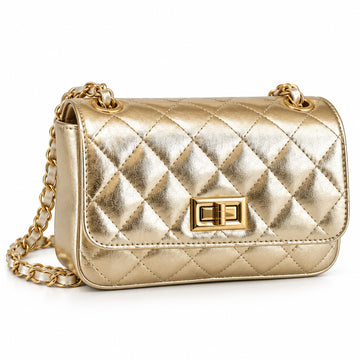 Misariva Cremona Mini - Geanta de Umar si Crossbody din Piele Naturala Matlasata Made in Italy, Auriu