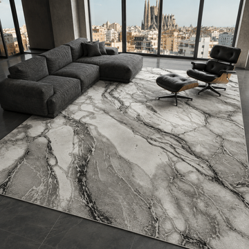 Covor Lirofe Imperial Carrara Alb Gri - Efect Marmura Italiana Modern - Living, Sufragerie, Dormitor, Bucatarie, Hol - Fir Scurt 12 mm, Usor de Curatat