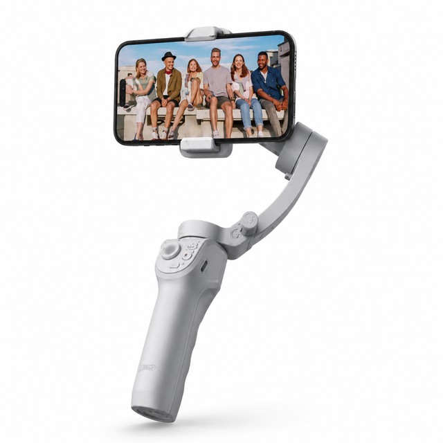 Stabilizator gimbal pentru telefon XO SS17, 3 axe, urmarire faciala, pliabil, gri - imagine 1
