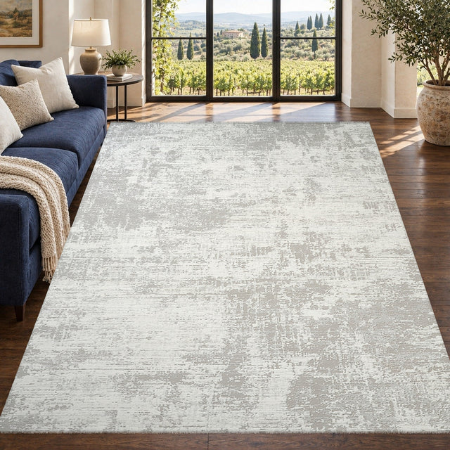 Covor Lirofe Stone Pure Crem Gri - Efect Marmura Stralucitor Modern - Living, Sufragerie, Dormitor, Bucatarie, Hol - Fir Scurt 11 mm, Usor de Curatat