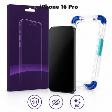 Folie Sticla Privacy MagicBox pentru iPhone 16 Pro, Instalare AUTOMATA cu Kit InstantFit, Protectie Extinsa 9H, Anti-Spy Fumurie, 6.3 inch