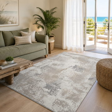 Covor Lirofe Stone Nordic Crem Argintiu - Efect Marmura Stralucitor Modern - Living, Sufragerie, Dormitor, Bucatarie, Hol - Fir Scurt 11 mm, Usor de Curatat