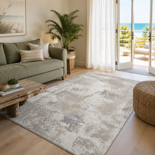 Covor Livario Stone Nordic Crem Argintiu in living modern