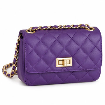Misariva Cremona Mini - Geanta de Umar si Crossbody din Piele Naturala Matlasata Made in Italy, Violet