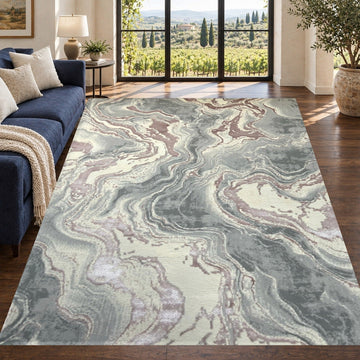 Covor Lirofe Aurum Galaxy Roz Pudra - Efect Cosmic Stralucitor Modern - Living, Sufragerie, Dormitor, Bucatarie, Hol - Fir Scurt 10 mm, Usor de Curatat