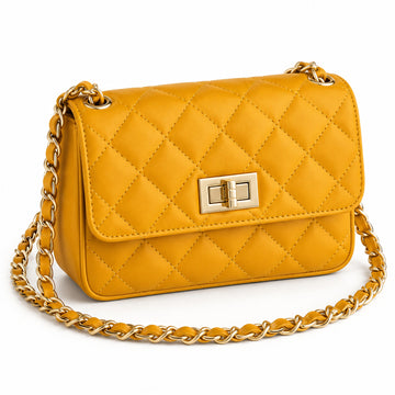 Misariva Cremona Mini - Geanta de Umar si Crossbody din Piele Naturala Matlasata Made in Italy, Galben Mustar