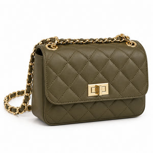 Misariva Cremona Mini - Geanta de Umar si Crossbody din Piele Naturala Matlasata Made in Italy, Verde Masliniu